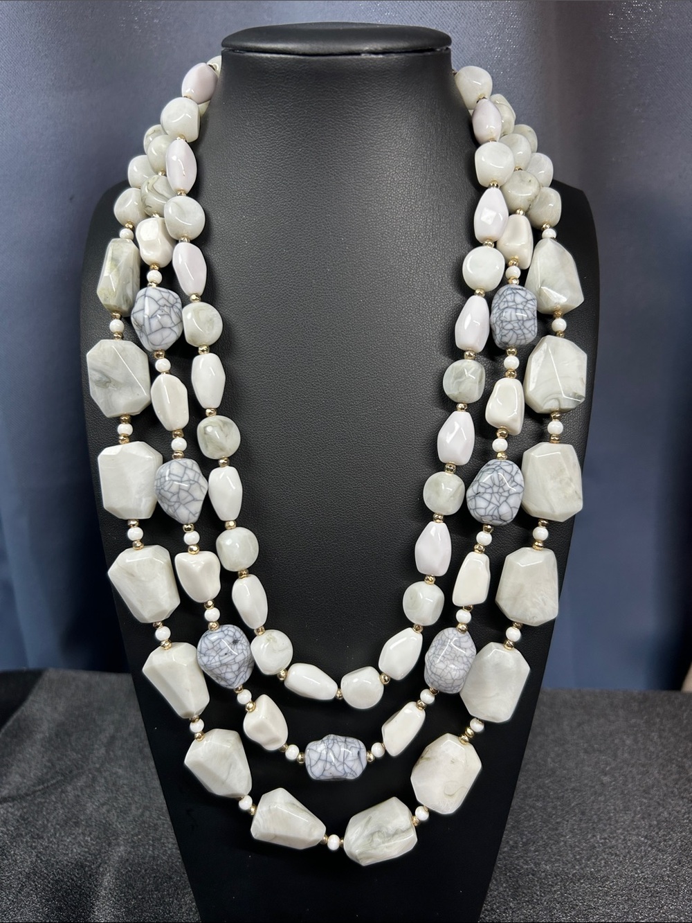 Sugarfix by Bauble Multi-Strand White & Gray Faux Marble Acrylic Necklace